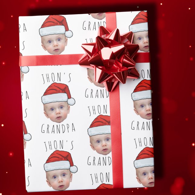 Papel De Presente Foto de Natal personalizada do rosto do bebê Santa (Criador carregado)