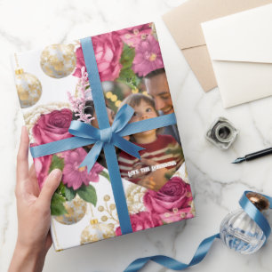 Papel De Presente Foto de Natal Personalizada para Rosa de Blush e O