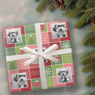 Papel De Presente Foto de Natal Vermelho e Verde com Tipo Whimsical
