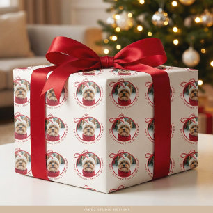 Papel De Presente Foto de Pet da Família Personalizada Feliz Natal