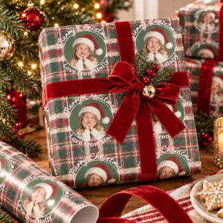 Papel De Presente Foto de Rosto Engraçado Xadrez Natal Vermelho Verd