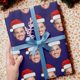 Papel De Presente Foto de rosto personalizada com chapéu de Papai No