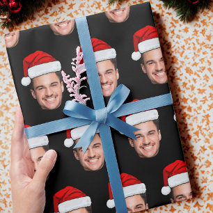 Papel De Presente Foto de rosto personalizada Papai Noel Chapéu Nata