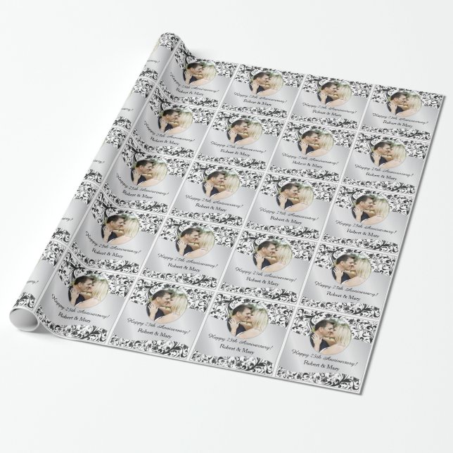 Papel De Presente Foto do Aniversário de Casamento Prata com Redemoi (Desenrolado)