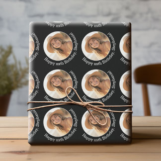 Papel De Presente Foto do Círculo Um com Saudação de Aniversário - P