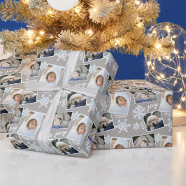 Papel De Presente Foto do Natal Elegante do Opal Branco Floco de Nev