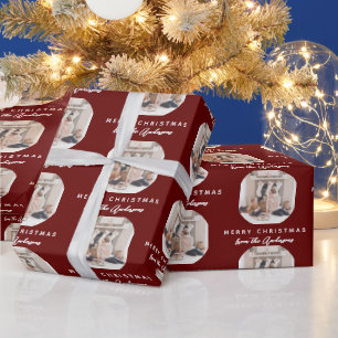 Papel De Presente Foto do Nome da Família Feliz Natal do Script Verm