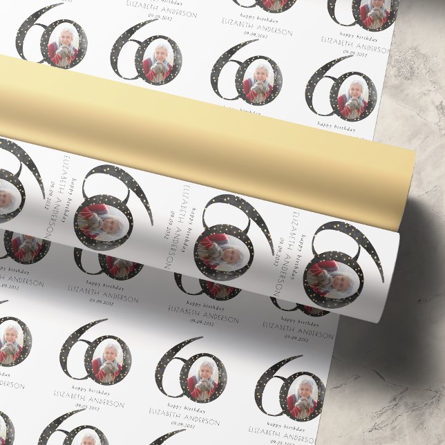 Papel De Presente Foto Dourada negra com brilho 60º aniversário (Criador carregado)