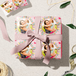 Papel De Presente Foto e Coração Rosa Abstrato Colorida