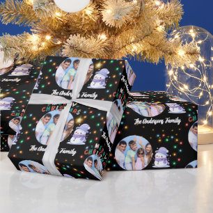 Papel De Presente Foto e nome da família de Natal moderna