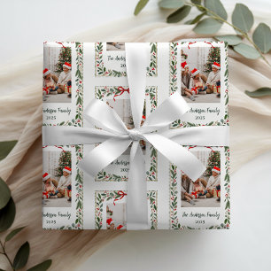 Papel De Presente Foto Elegante de Natal Clássico com Folhagens