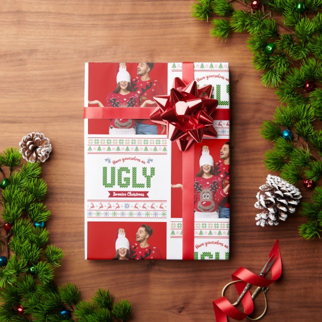 Papel De Presente Foto Feia Feia de Natal Sweater Red Green Ndic Kni (Presente de Natal)