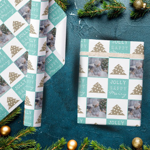 Papel De Presente Foto Festiva Da Família De Árvores De Natal