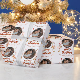 Papel De Presente Foto Festiva de Família Folhagem Vermelha Natal Fe