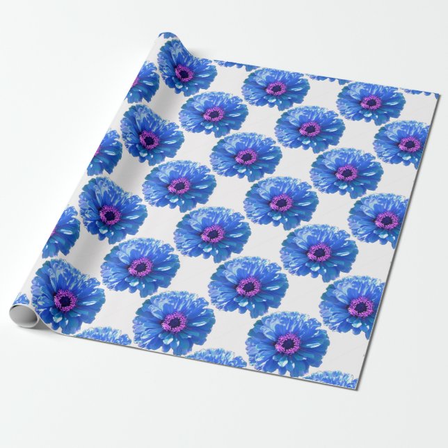 Papel De Presente Foto floral azul-margarida (Desenrolado)