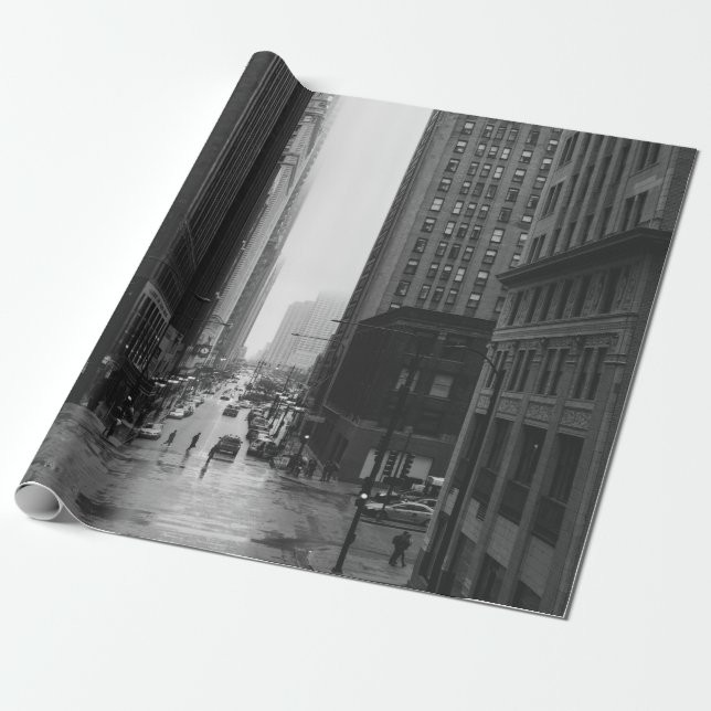 PAPEL DE PRESENTE FOTO GRAYSCALE DA RUA CIDADE (Desenrolado)