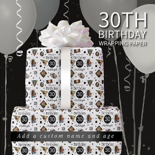 Papel De Presente Foto: Nome Confetti aniversário de 30 anos Wrappin