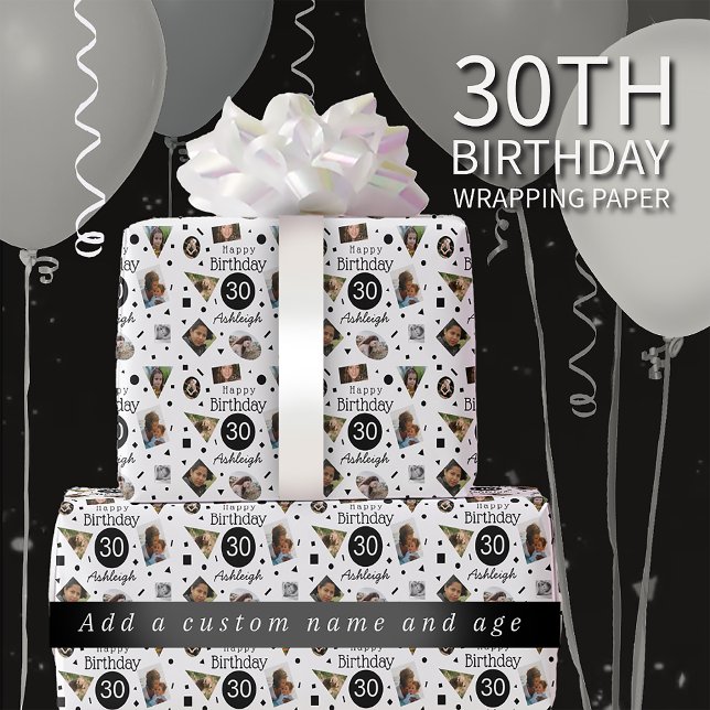 Papel De Presente Foto: Nome Confetti aniversário de 30 anos Wrappin (Criador carregado)