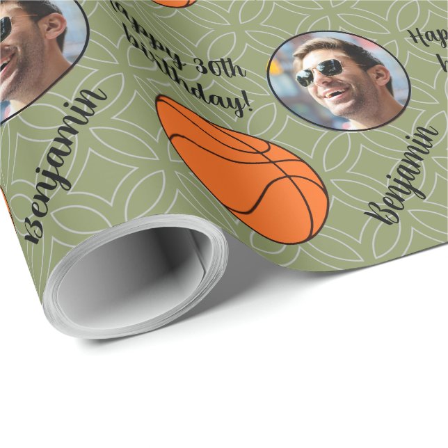 Papel De Presente Foto personalizada Aniversário de Basquete Esporte (Ponta do rolo)