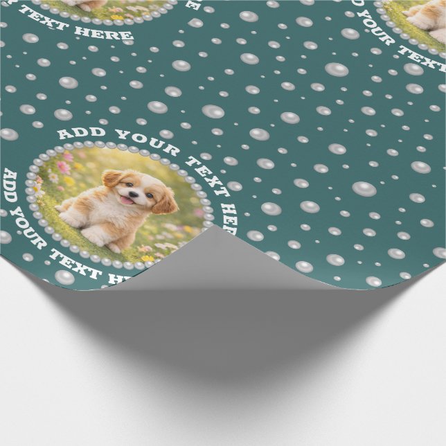 Papel De Presente Foto Personalizada com Pérolas em Círculo sobre Az (Ponta)