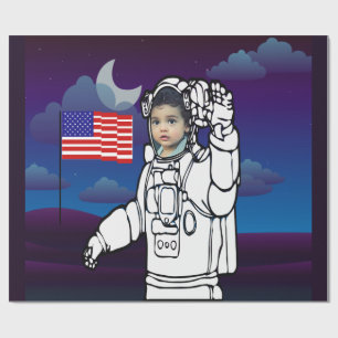 Papel De Presente Foto personalizada da astronomia espacial astronau