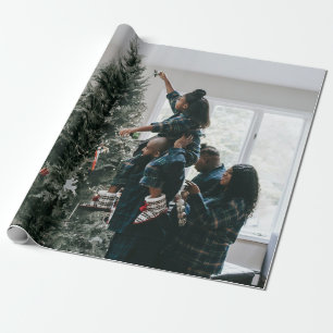 Papel De Presente Foto personalizada da família de Natal personaliza
