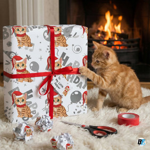 Papel De Presente Foto Personalizada de Animal em Mosaico Feliz Aniv