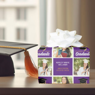 Papel De Presente Foto Personalizada de Formatura Roxa 2026 Graduado
