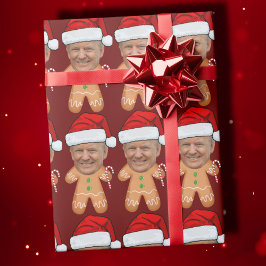 Papel De Presente Foto personalizada do Gingerbird Trump Natal