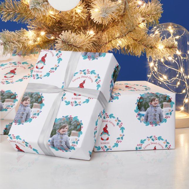 Papel De Presente Foto Personalizada Do Gnome Sweet Gnomet Floral Wr (Feriados)