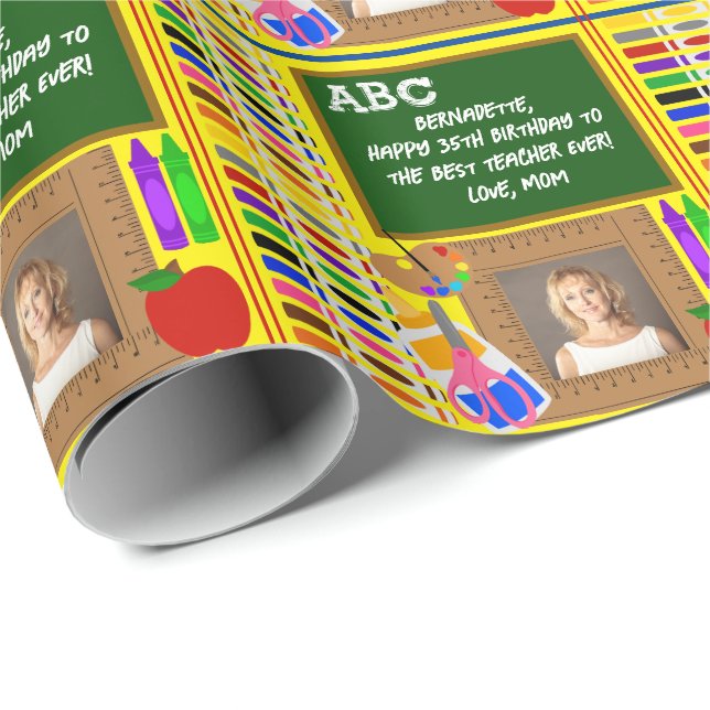 Papel De Presente Foto personalizada do nome do professor (Ponta do rolo)