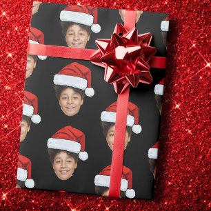 Papel De Presente Foto personalizada do Papai Noel preto Natal