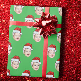 Papel De Presente Foto personalizada do Papai Noel verde de Natal