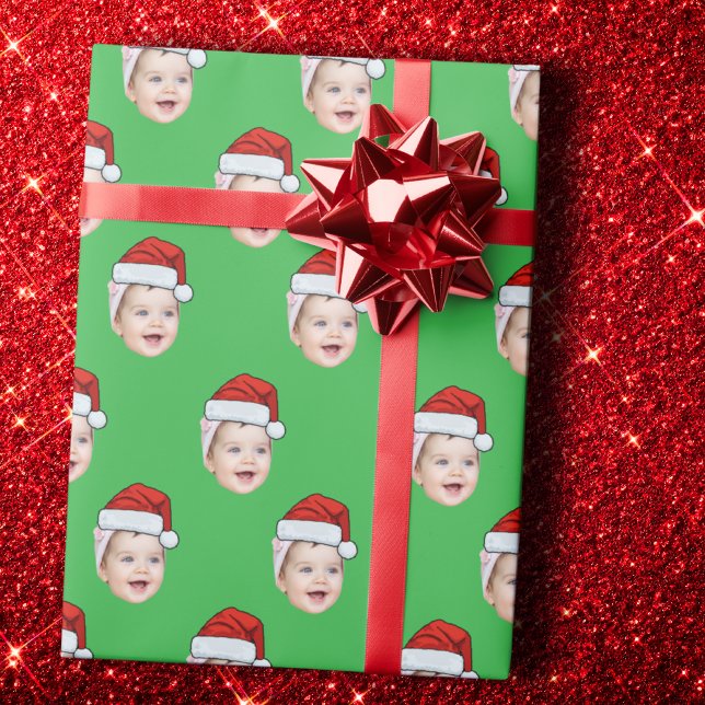 Papel De Presente Foto personalizada do Papai Noel verde de Natal (Criador carregado)