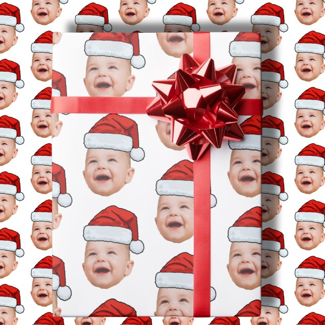 Papel De Presente Foto personalizada do rosto do bebê Papai Noel Nat (Criador carregado)