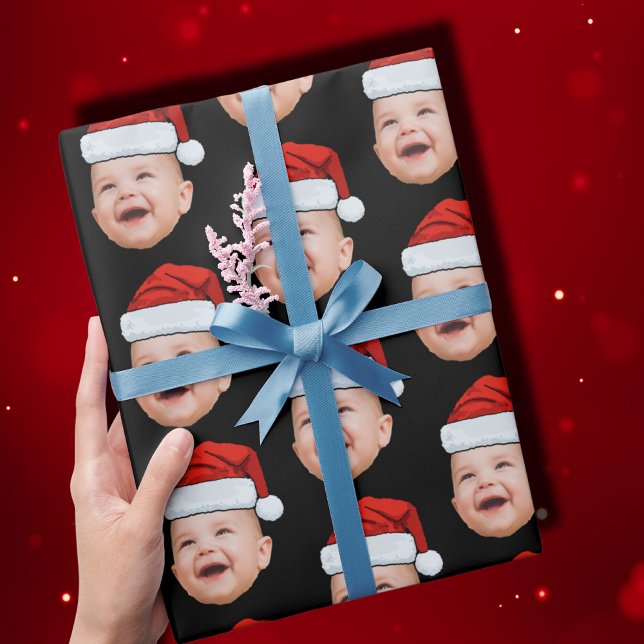 Papel De Presente Foto personalizada do rosto do bebê Santa Hat (Criador carregado)