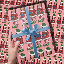 Papel De Presente Foto personalizada do rosto Kamala Elf Natal Rosa 