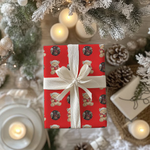 Papel De Presente Foto Personalizada Do Urso De Teddy De Natal Cozy