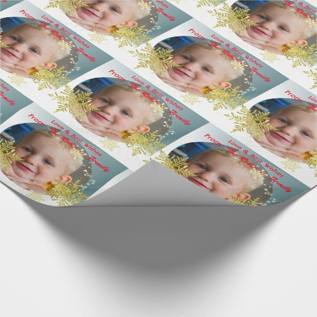 Papel De Presente Foto Personalizada Dourada de Flocos de Neve (Ponta)