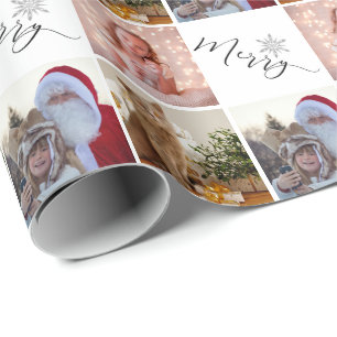 Papel De Presente Foto personalizada Dourada Glitter Snowflake Molho