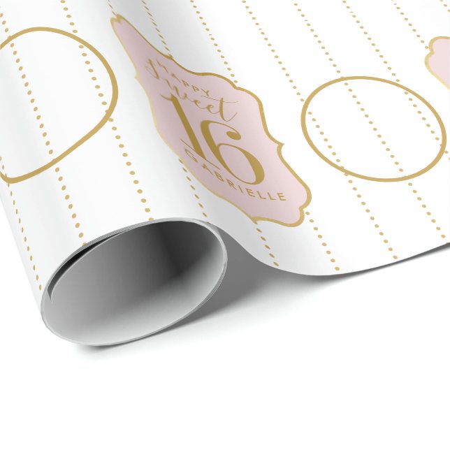 Papel De Presente Foto Personalizada Dourada Rosa De Noite, Doce 16 (Ponta do rolo)