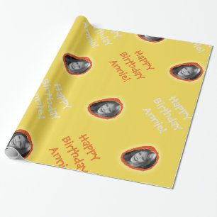 Papel De Presente Foto personalizada e saudação em amarelo