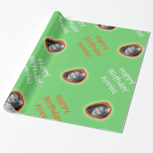 Papel De Presente Foto personalizada e saudação em verde