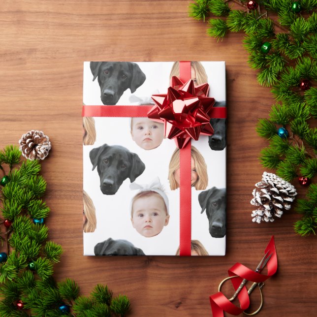 Papel De Presente Foto Personalizada Engraçada Face Família 3 Fotos (Presente de Natal)
