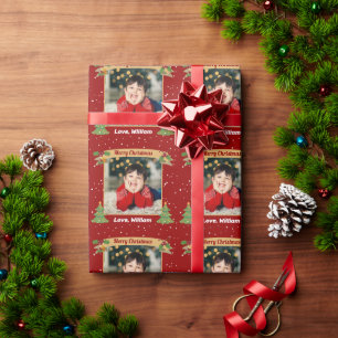 Papel De Presente Foto personalizada Feriado de Natal feliz Vermelho