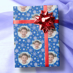 Papel De Presente Foto personalizada Logotipo Snowflake Marinho real