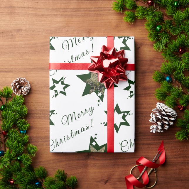 Papel De Presente Foto Personalizada Natal Alegre Estrelas Brancas V (Presente de Natal)
