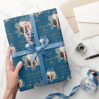 Papel De Presente Foto personalizada Watercolor Floral Sr & Sra. Mar