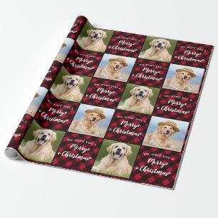Papel De Presente Foto Pet Personalizada Xadrez de Buffalo Vermelho 