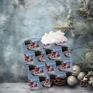 Papel De Presente Foto retrô de Papai Noel em presentes de barcos